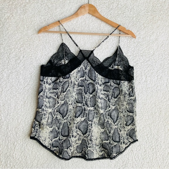 Lovestitch Women's snake print spaghetti strap camisole with lace accent, Sz S - Picture 8 of 11